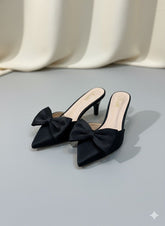 Black Satin Mule Heels