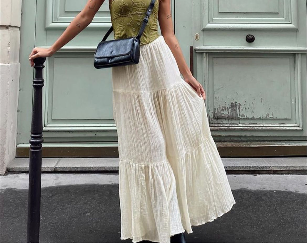 Korean black maxi skirt online