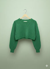 Green Crop Knitted Sweater