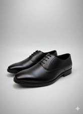 Black Textured Leather Oxfords