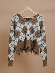 CROPPED ARGYLE SWEATER.