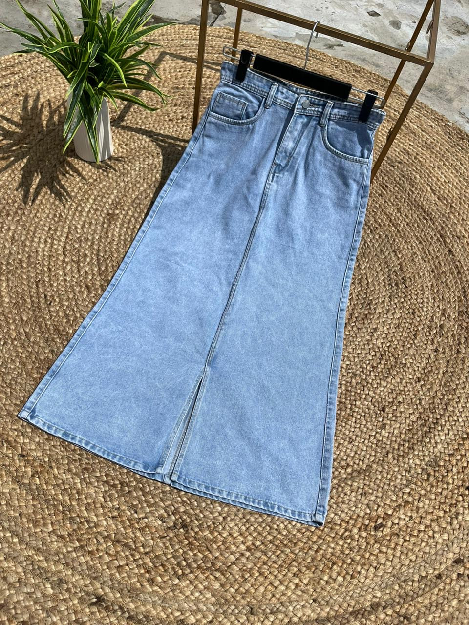 Denim Long Skirt With Slit