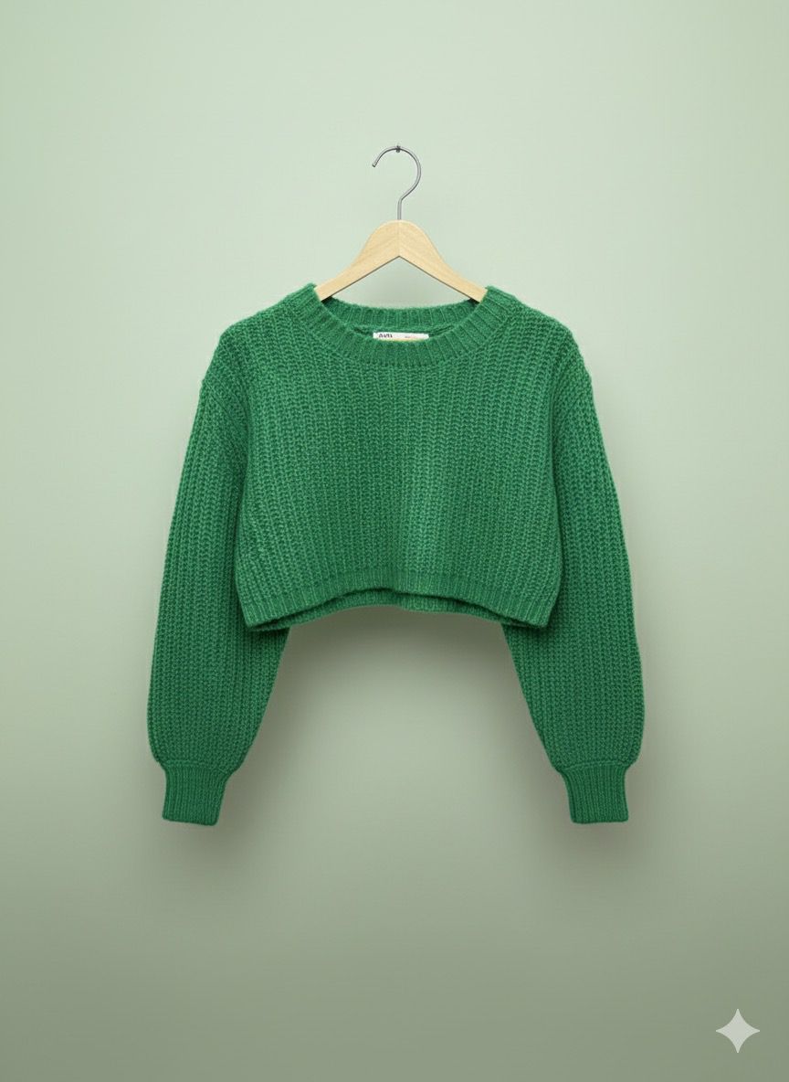 Green Crop Knitted Sweater