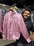 Pink Satin Shirt With White Striped
