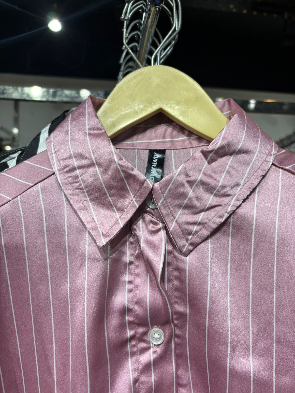 Pink Satin Shirt With White Striped