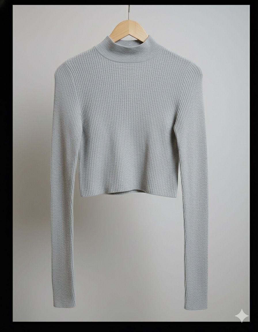 MOCK NECK RIBBED GRAY SWEATER