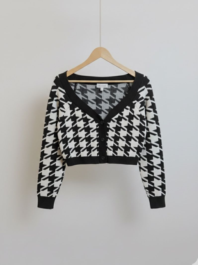 HOUNDSTOOTH CROP CARDIGAN