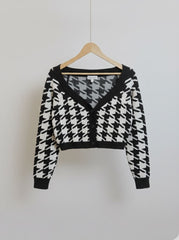 HOUNDSTOOTH CROP CARDIGAN