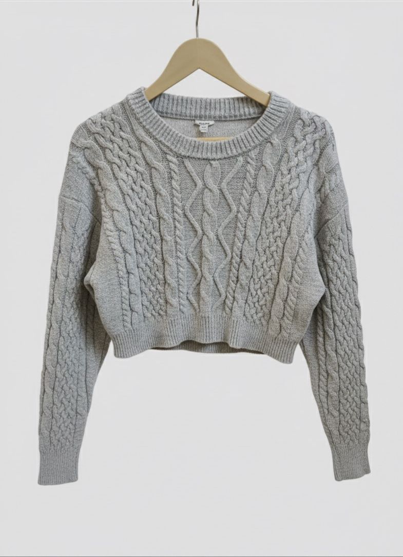 GARAGE GREY CROPPED CABLE KNIT SWEATER