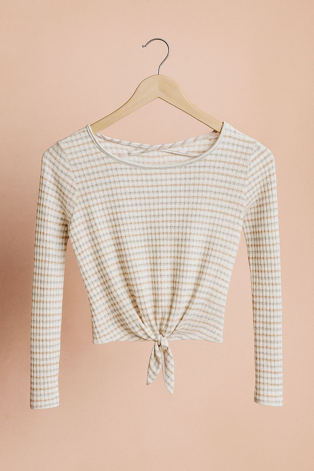 LONG-SLEEVED, TIE-FRONT CROP TOP