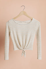 LONG-SLEEVED, TIE-FRONT CROP TOP