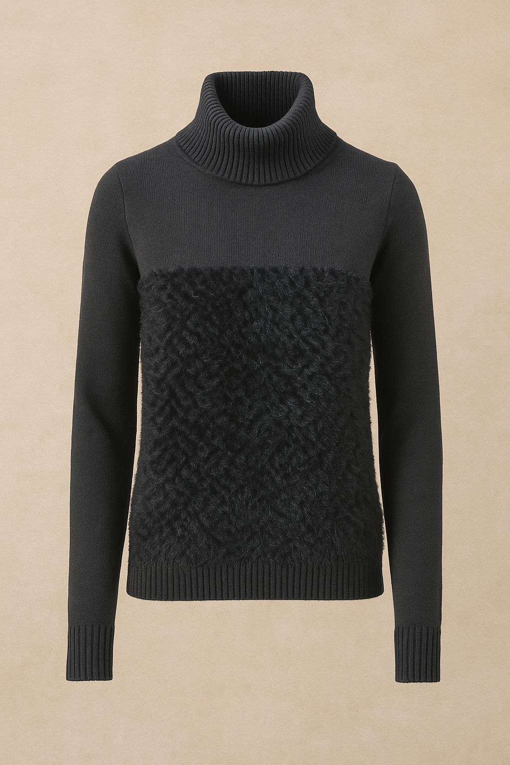 RIBBED TURTLENECK COLLAR AND A TEXTURED